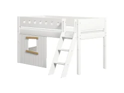 FLEXA House Beds|Mid High Beds*Mid-high bed, sl. ladder & Treehouse Bed Fronts, oak frame