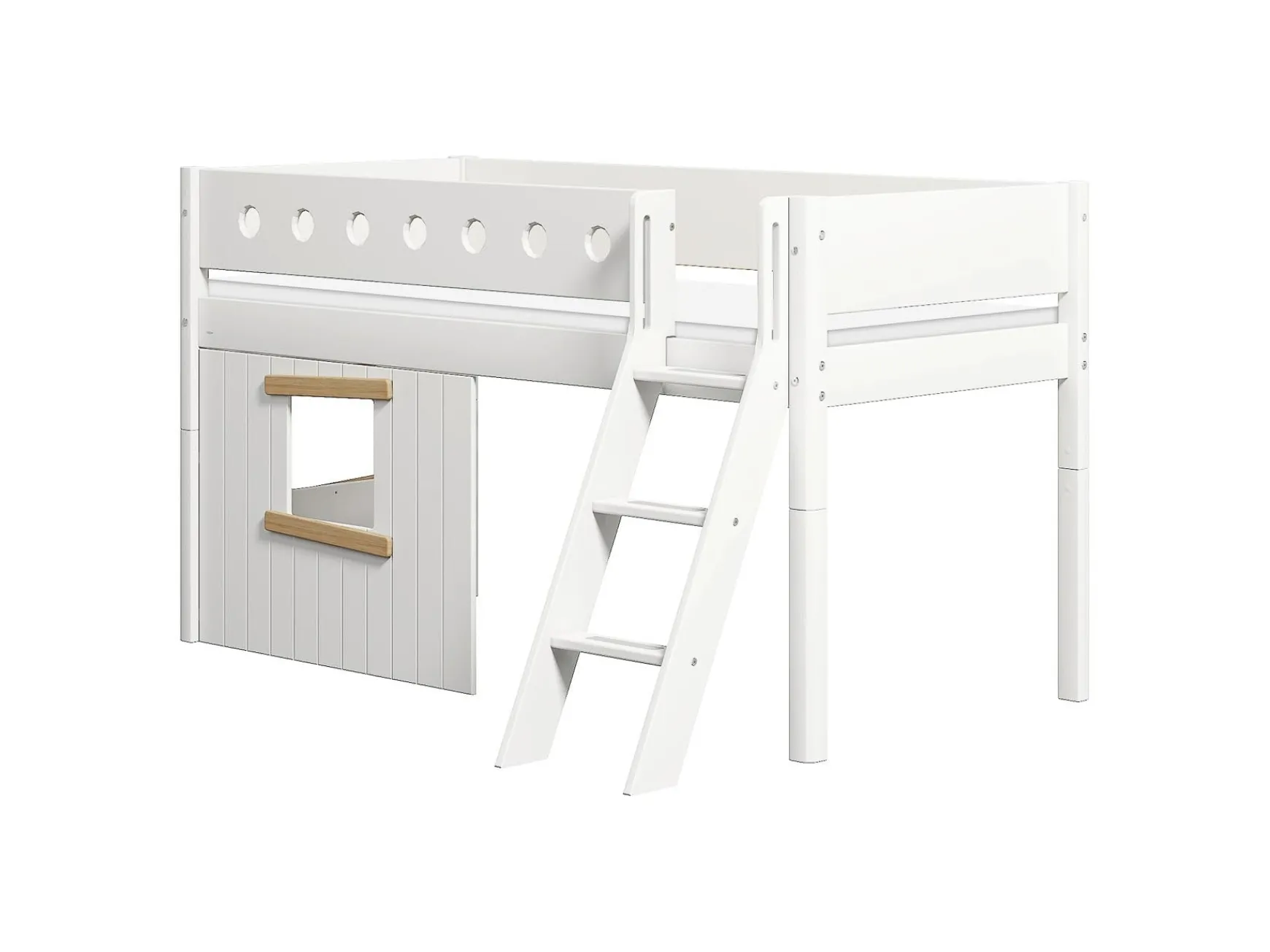 FLEXA House Beds|Mid High Beds*Mid-high bed, sl. ladder & Treehouse Bed Fronts, oak frame