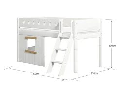 FLEXA House Beds|Mid High Beds*Mid-high bed, sl. ladder & Treehouse Bed Fronts, oak frame
