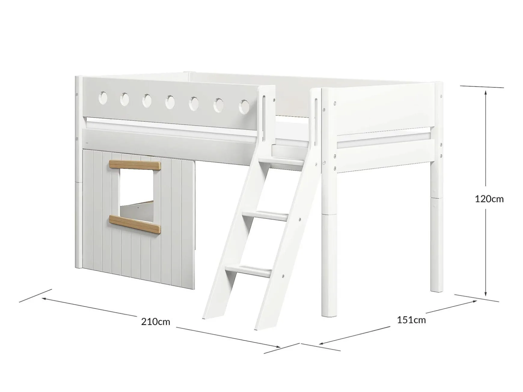 FLEXA House Beds|Mid High Beds*Mid-high bed, sl. ladder & Treehouse Bed Fronts, oak frame