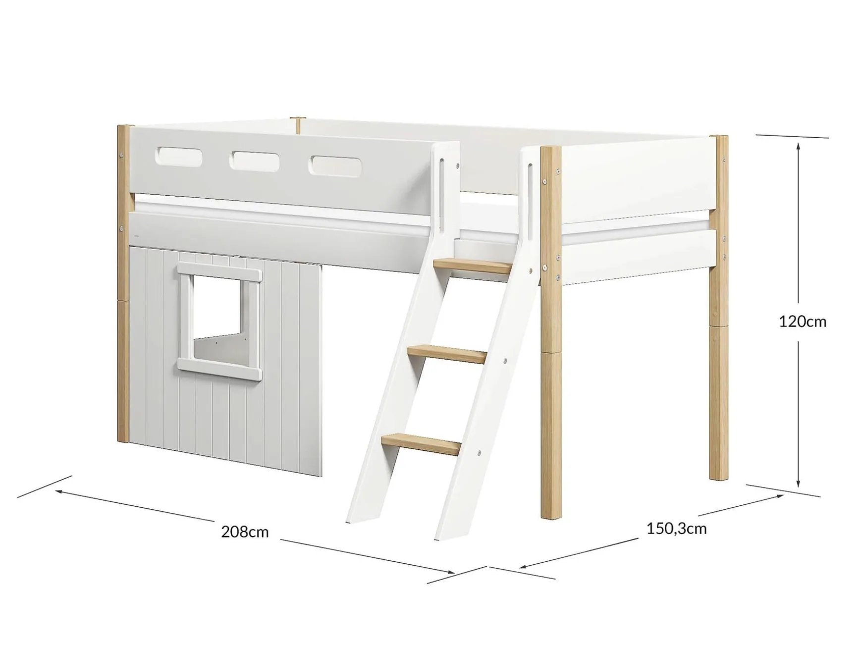 FLEXA House Beds|Mid High Beds*Mid-high bed, sl. ladder & Treehouse Bed Fronts, white frame