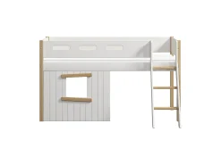 FLEXA House Beds|Mid High Beds*Mid-high bed, sl. ladder & Treehouse Bed Fronts, oak frame