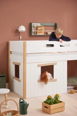 FLEXA House Beds|Mid High Beds*Mid-high bed, sl. ladder & Treehouse Bed Fronts, oak frame