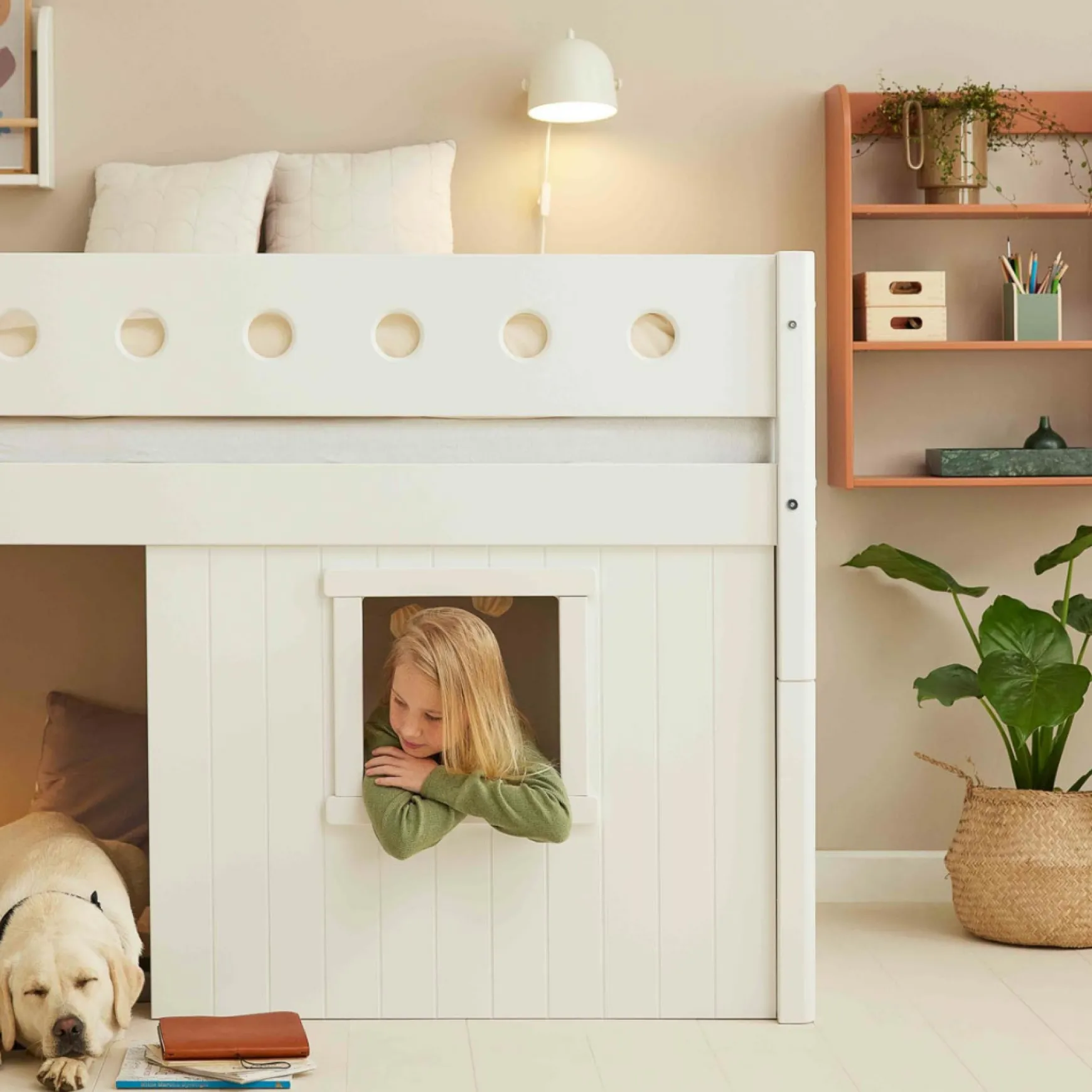 FLEXA House Beds|Mid High Beds*Mid-high bed, str. ladder & Treehouse Bed Fronts, frame