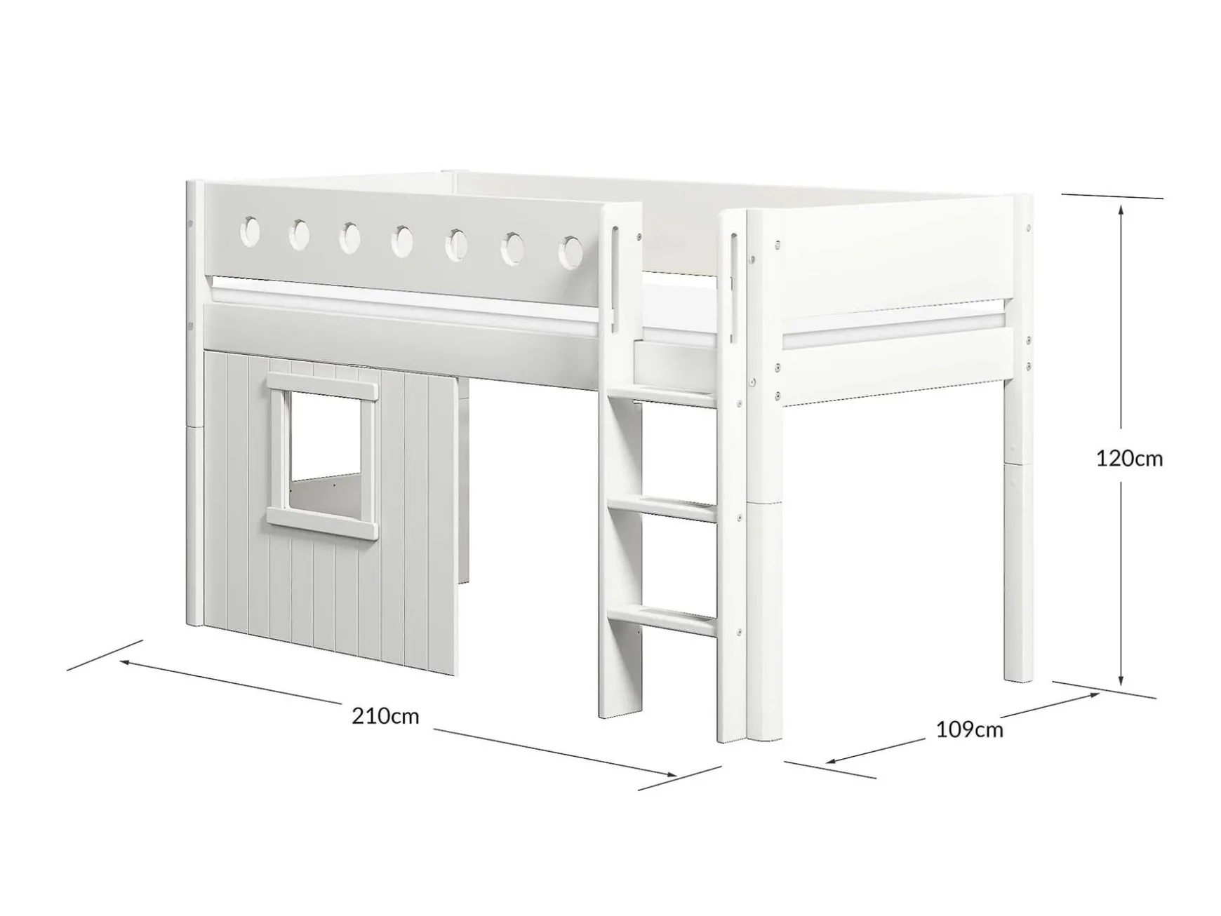 FLEXA House Beds|Mid High Beds*Mid-high bed, str. ladder & Treehouse Bed Fronts, frame