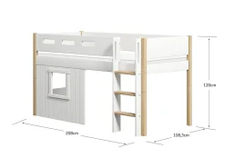 FLEXA House Beds|Mid High Beds*Mid-high bed, str. ladder & Treehouse Bed Fronts, white frame