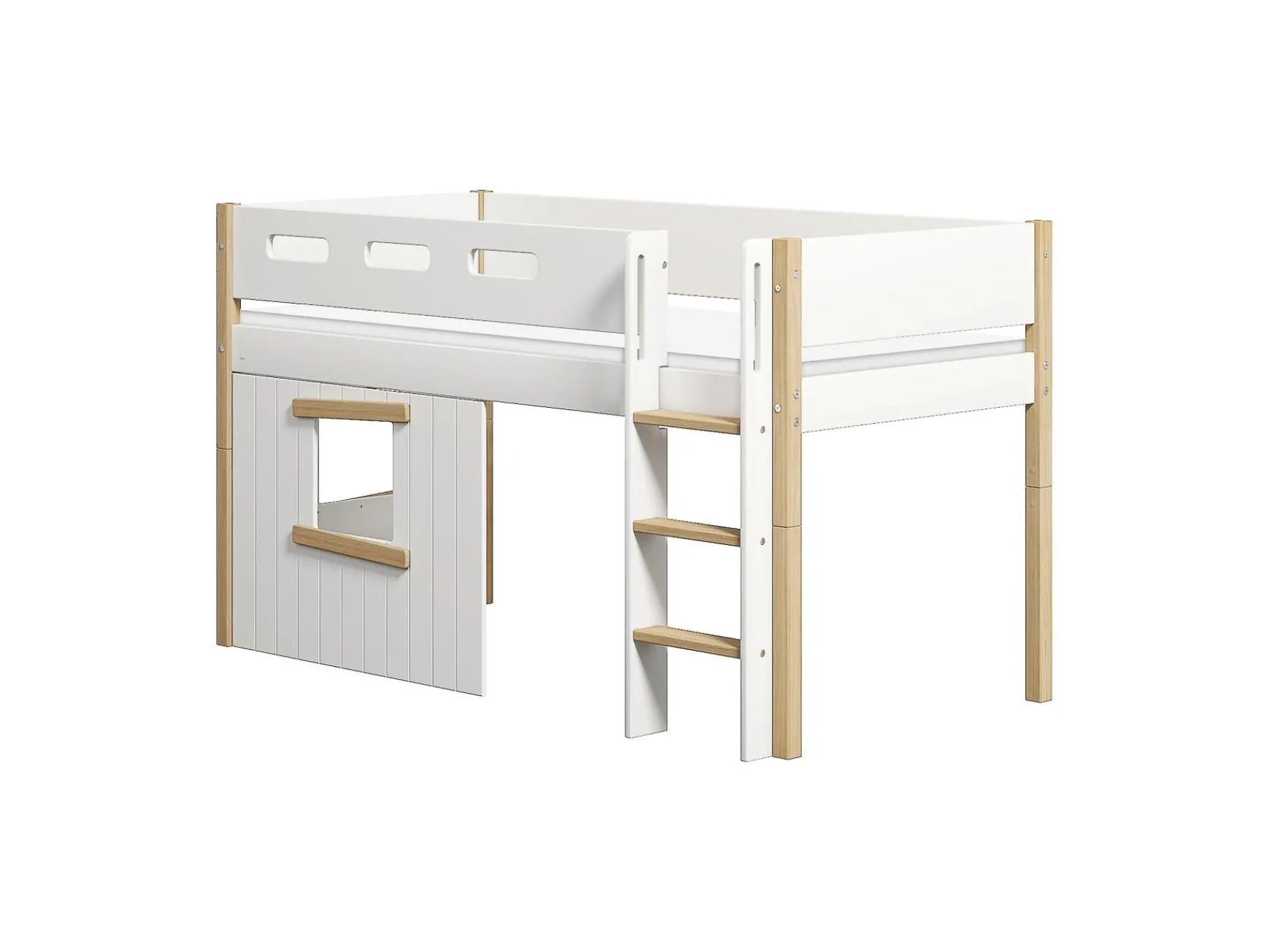FLEXA Mid High Beds|House Beds*Mid-high bed, str. ladder & Treehouse Bed Fronts, oak frame